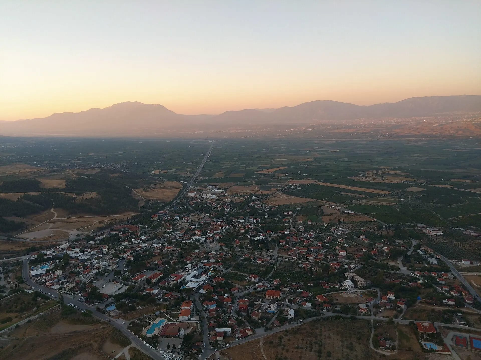 Pamukkale landscape viewed from a hot-air balloon